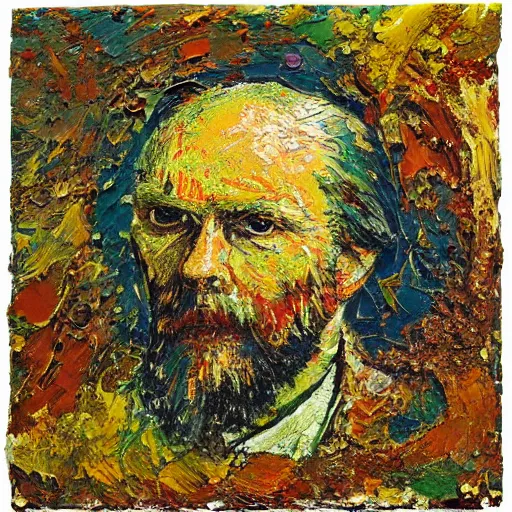 Image similar to oil paint impasto relief, beautiful paisley cloth, multi layered thick brush marks, some splattered paint, in the style of ivan shishkin and frank auerbach and van gogh