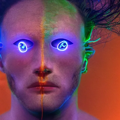 Image similar to three three eyed humanoids, third eye middle of forehead, wide wide shot, very hairy bodies, vivid colors, thin wires, beautiful lighting