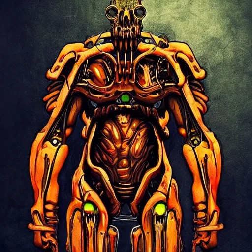 Image similar to gruesome, sci - fi, polychaeta, undead cyborg torso, doom, dino, baboon, red, white