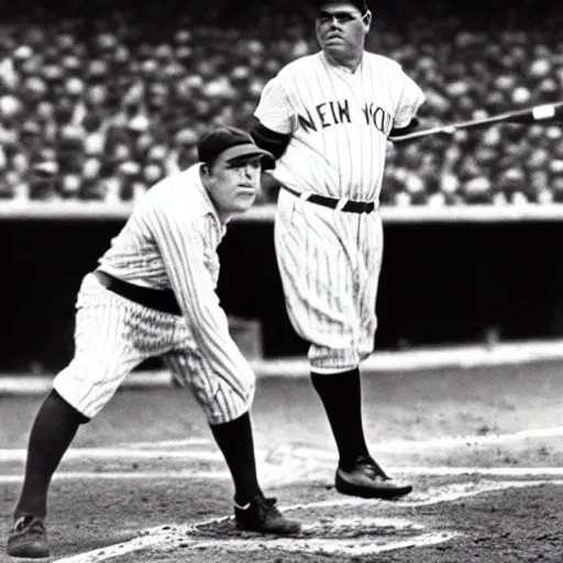 Image similar to babe ruth at bat, playing for 2012 new york yankees on a 4k tv broadcast