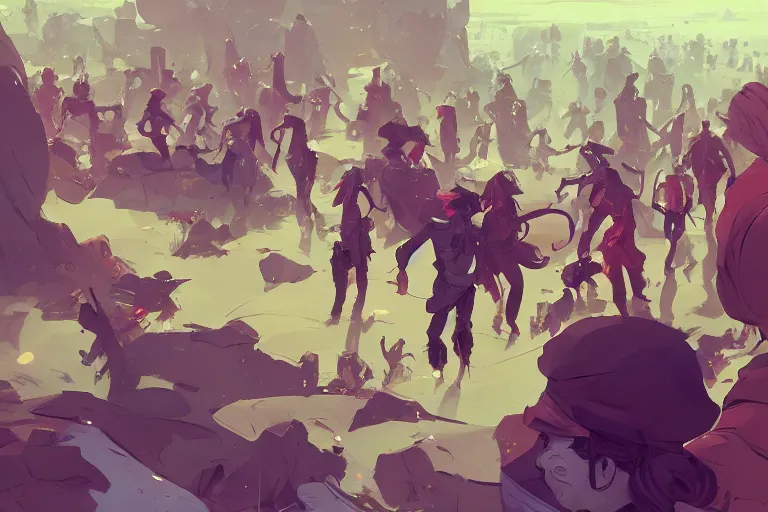 Image similar to a very anxious person in a crowd of mad people behance hd artstation by jesper ejsing, by rhads, makoto shinkai and lois van baarle, ilya kuvshinov, ossdraws, that looks like it is from borderlands and by feng zhu and loish and laurie greasley, victo ngai, andreas rocha