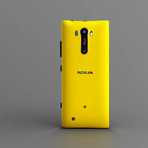 Image similar to a detailed render of a modern day yellow nokia lumia phone with a bezelless screen