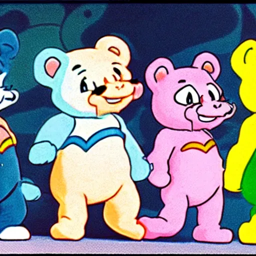 Prompt: appearance by the care bears in the moomin anime ( 1 9 8 2 ), pastel colours