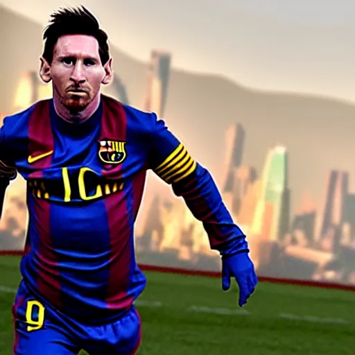 Image similar to film still of Lionel Messi as Ironman in the Avengers