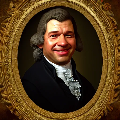 Image similar to Ron Desantis smiling, in the style of a founding father portrait, dreamlike, horror, intricate detail, 3d render, octane render, god rays, depth of field, trending on artstation, 4k, hd