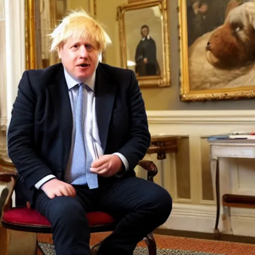 Image similar to boris johnson being interviewed about his teddy