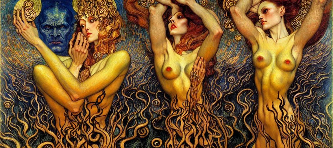 Image similar to Divine Chaos Engine by Karol Bak, Jean Delville, William Blake, Gustav Klimt, and Vincent Van Gogh, symbolist, visionary