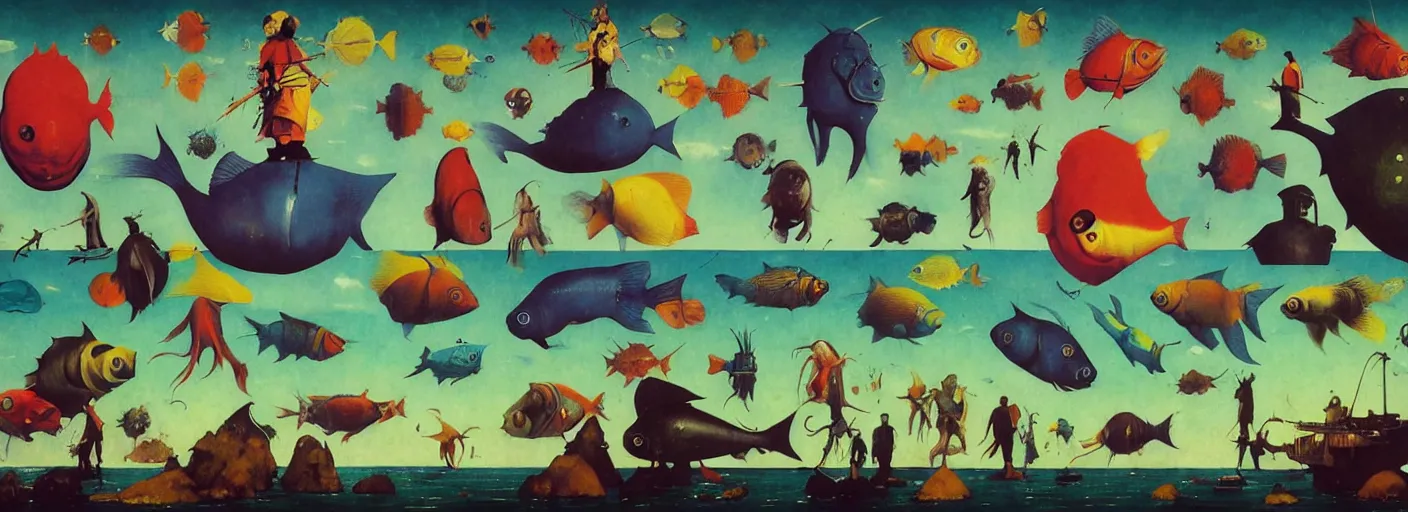 Image similar to full - body surreal colorful fish rpg character concept art anatomy, action pose, very coherent and colorful high contrast masterpiece by norman rockwell franz sedlacek hieronymus bosch dean ellis simon stalenhag rene magritte gediminas pranckevicius, dark shadows, sunny day, hard lighting, reference sheet white! background