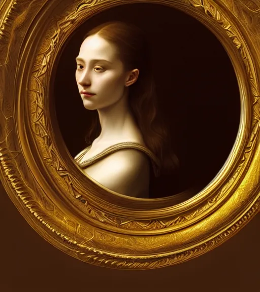 Image similar to portrait of a mirror sitting upon a table with heightened detail, poised, intense emotion, detailed facial expression, detailed surroundings, intricate, elegant, highly detailed, centered, digital painting, artstation, concept art, smooth, sharp focus, illustration, by ( leonardo da vinci ), wlop