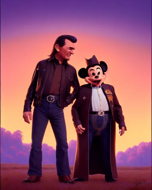 Image similar to disney pixar portrait 8 k photo of johnny cash and waylon jennings : : by weta, greg rutkowski, wlop, ilya kuvshinov, rossdraws, artgerm, annie leibovitz, rave, unreal engine, alphonse mucha : :