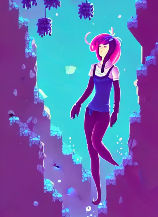 Image similar to female character inspired by 9 0's fashion and by madeline from celeste, art by rossdraws