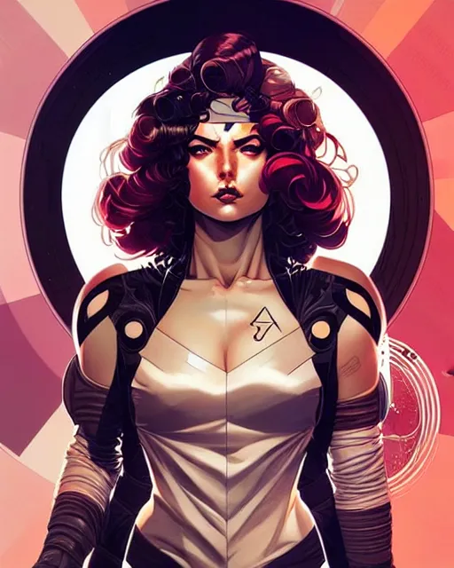 Image similar to artgerm, joshua middleton and sandra chevrier comic cover art, full body pretty female space pirate, symmetrical eyes, symmetrical face, long curly hair, beautiful, rim lighting, vivid colors