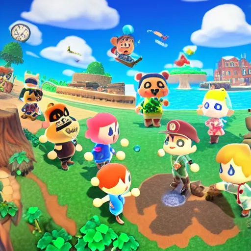 Image similar to A world invaded by animal crossing villager, super smash bros, Cover Art by Stephen Bliss, Boxart, Loading Screen. 8k Resolution, nintendo, switch