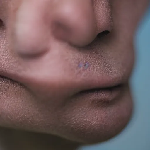 Image similar to a highly detailed, macro shot of a human nose, 8k, depth of field