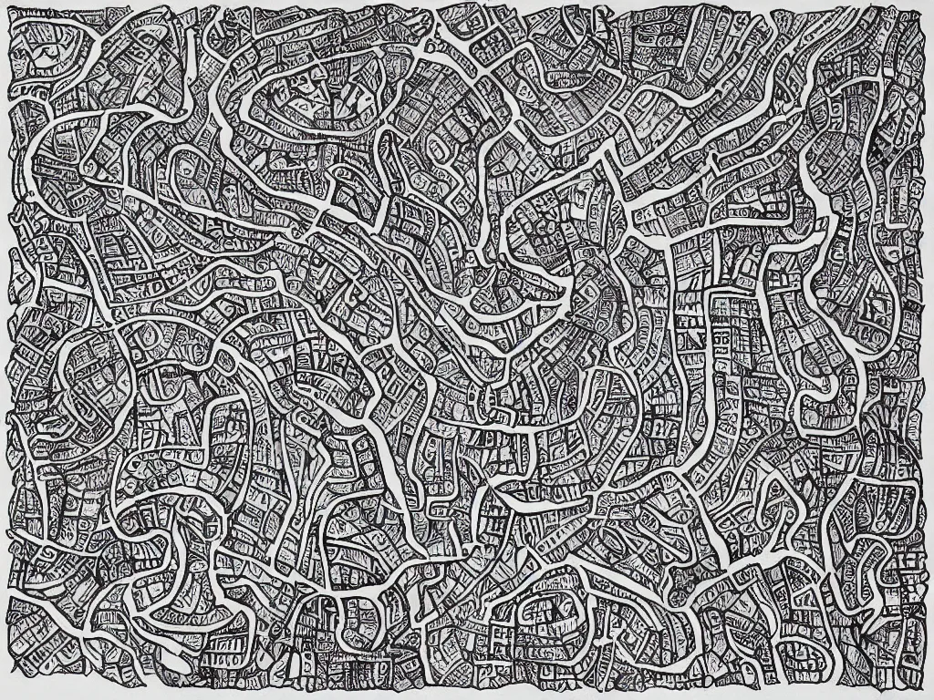 Image similar to Cave map full of old runic glyphs by Deven Rue, Ink drawing, fine point pen,