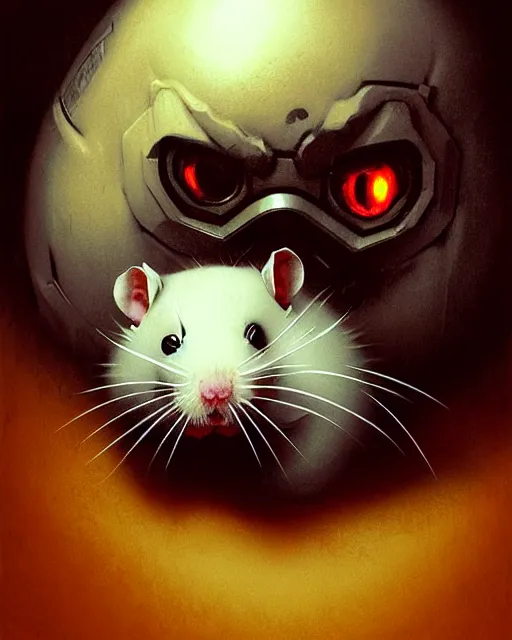 Image similar to wrecking ball the hamster from overwatch, with an evil and crazy look inn her eyes, character portrait, portrait, close up, concept art, intricate details, highly detailed, horror poster, horror, vintage horror art, realistic, terrifying, in the style of michael whelan, beksinski, and gustave dore