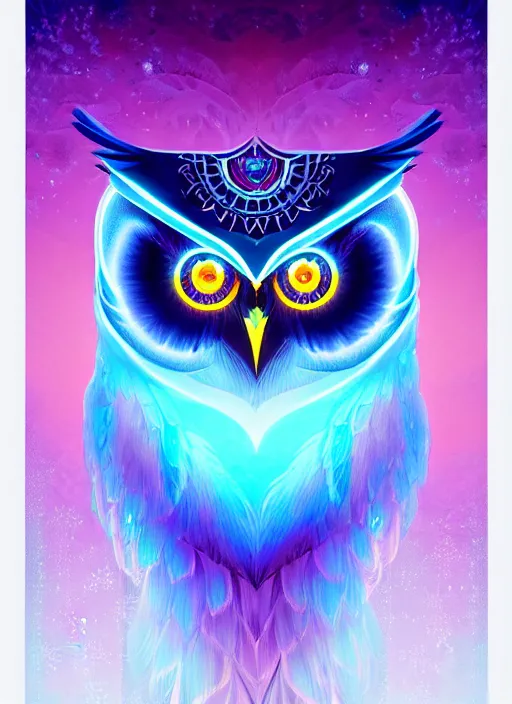 Image similar to symmetry!! product render poster vivid colors divine proportion owl, ice and snow, glowing fog intricate, elegant, highly detailed, digital painting, artstation, concept art, smooth, sharp focus, illustration,