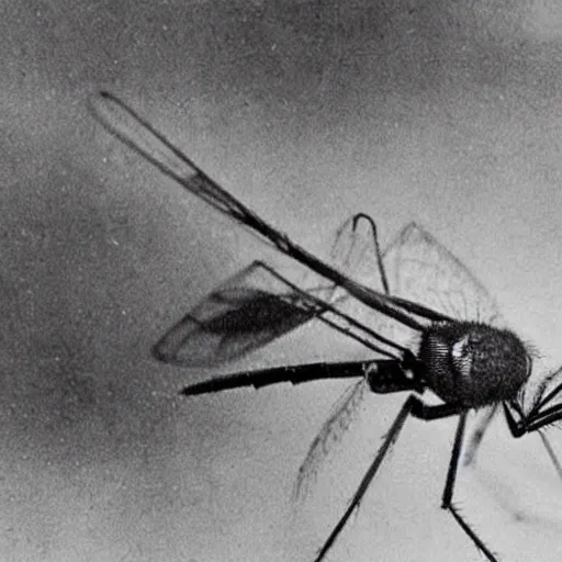 Prompt: old photograph of a fat mosquito