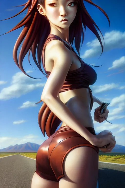 Image similar to the best rates on the open road, occlusion shadow, specular reflection, rim light, unreal engine, octane render, artgerm, artstation, art by hiroaki samura and jiro matsumoto and yusuke murata, high quality, intricate detailed 8 k, beautiful shape of face and body, sunny day