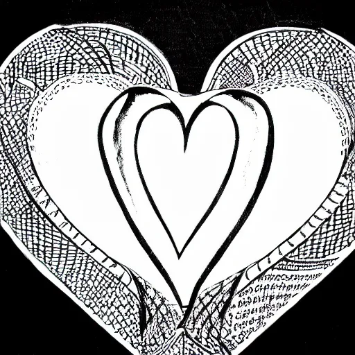 Prompt: clean black and white print on white paper, high contrast, logo of a symmetric heart with a stylized dancer silhouette inside