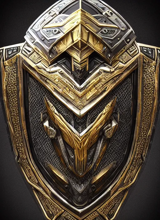 Image similar to hyper realistic glorious ancient shield in a obsidian metal armor, futuristic design, designed by makoto kobayashi and luca zampriolo, cyberpunk style, wood and gold details, intricate, extremely detailed, ornate, deep of field, hard surface, exoskeleton, substance designer metal unreal engine. amazing likeness. very detailed.