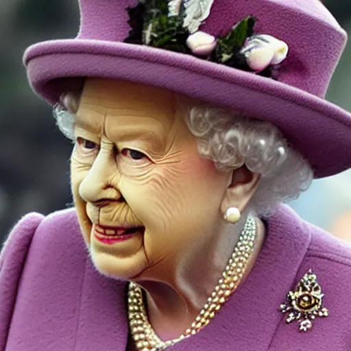 Prompt: A close-up photograph of The Queen