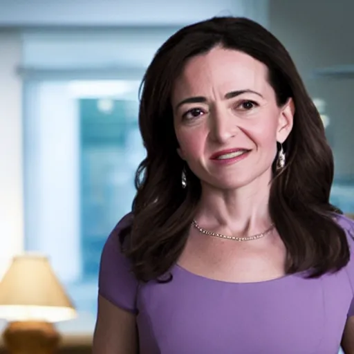 Image similar to Movie still of Sheryl Sandberg as a villain in movie Panopticon