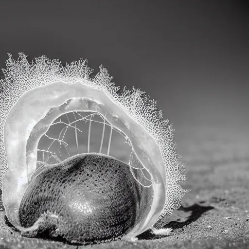 Image similar to portuguese man of war, award winning black and white photography