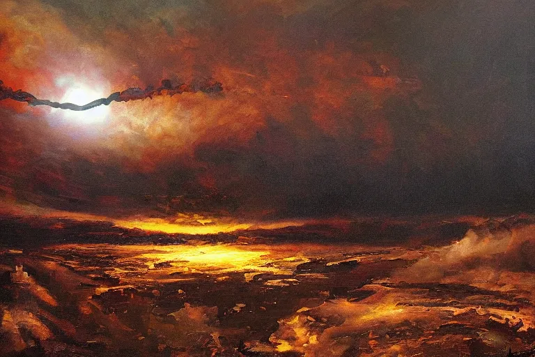 Image similar to masterpiece painting of a nuclear bomb, dramatic lighting, by marc davis