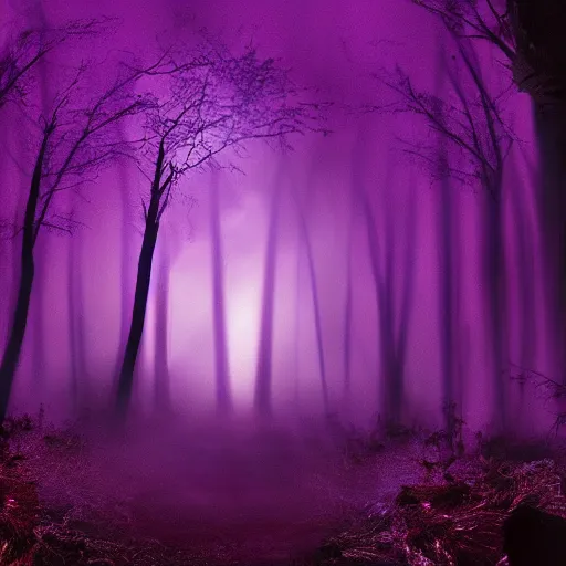 Image similar to purple portal inside the dark forest, glowing, vibe, unsettling atmosphere, stressfull, cinematic, epic, high detail