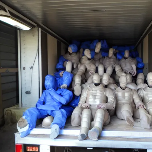 Prompt: trailer full of test dummies