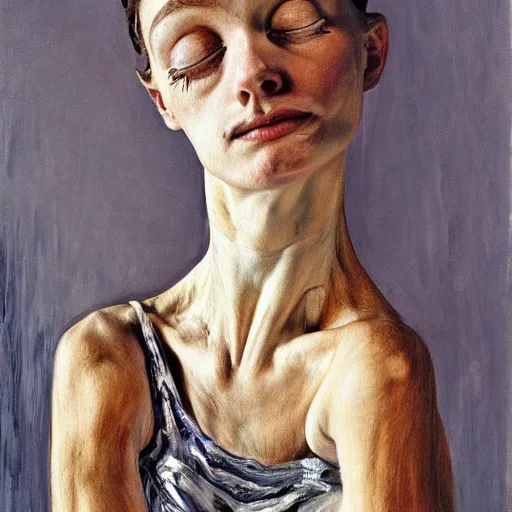 Prompt: high quality high detail painting by lucian freud, hd, exaggerated portrait of a ballerina, photorealistic lighting