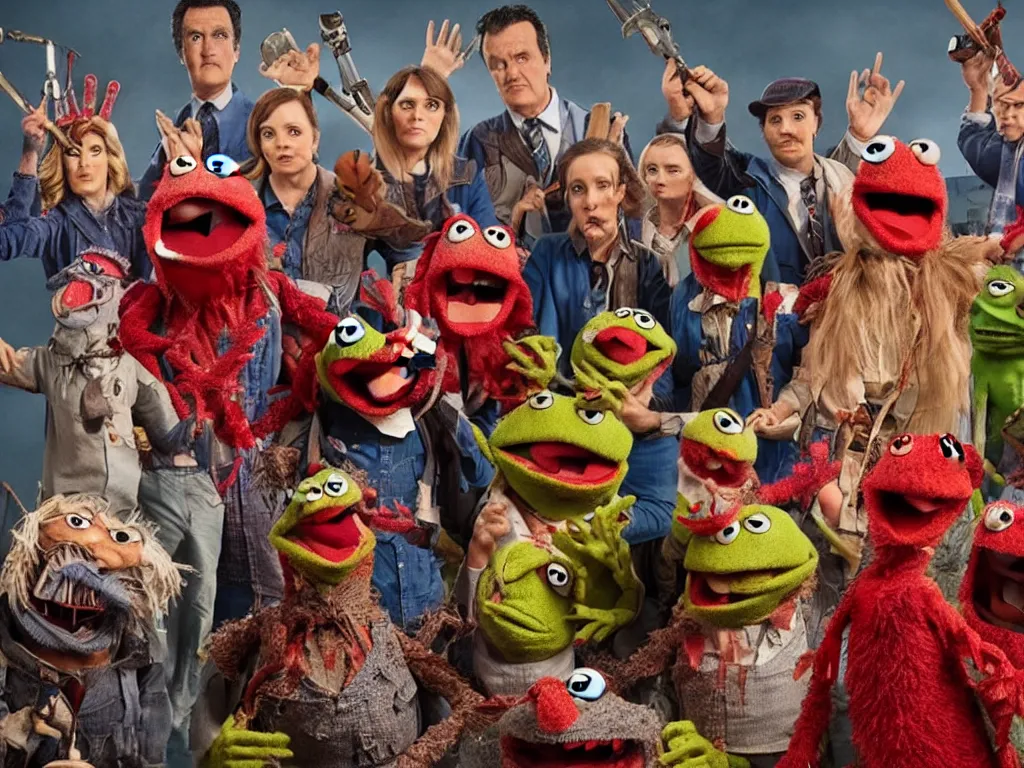 Prompt: ASH Vs Evil Dead MUPPETS