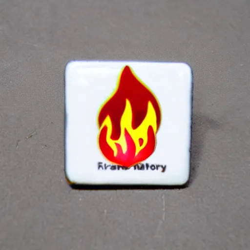 Image similar to a square enamel pin of a retro 1 9 8 0 s minimalistic flame fire warning label, smooth curves