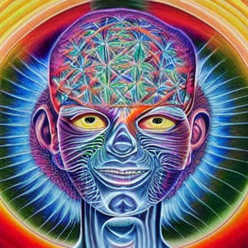 Image similar to painting by alex grey