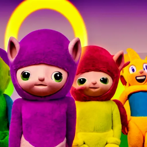 Image similar to Teletubbies with the face of sonic acidwave