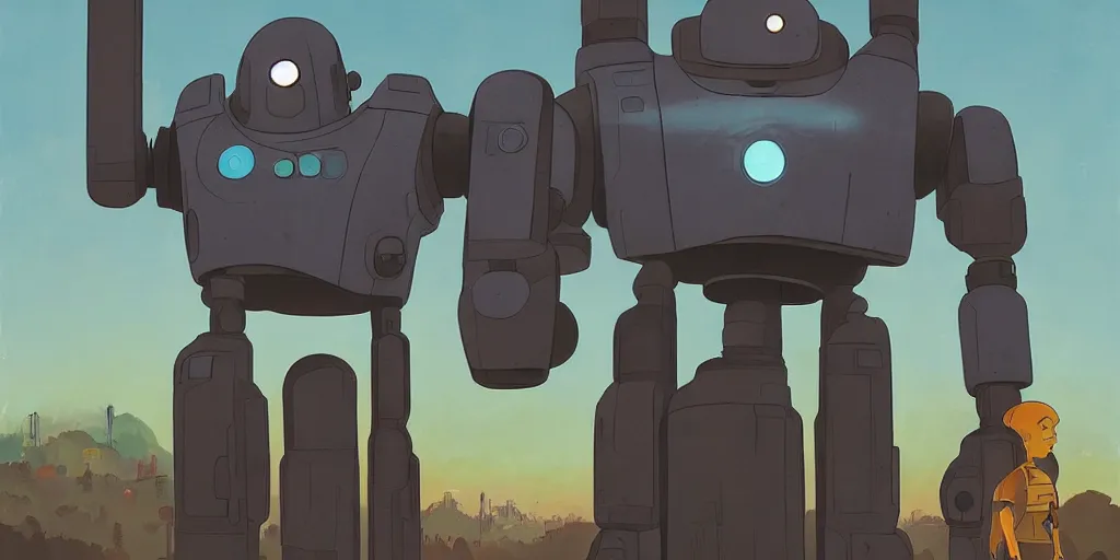 Image similar to Iron Giant, Portrait, Subject in Middle, Subject in center, Rule of Thirds, Retrofuturism, Simon Stålenhag