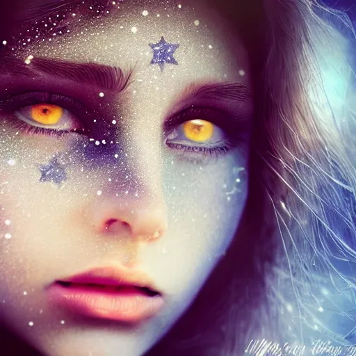 Prompt: a surrealist photograph of a beautiful girl's eyes, vast stars are hidden in the eyes, 8 k, stunning, dream, highly detailed, super macro