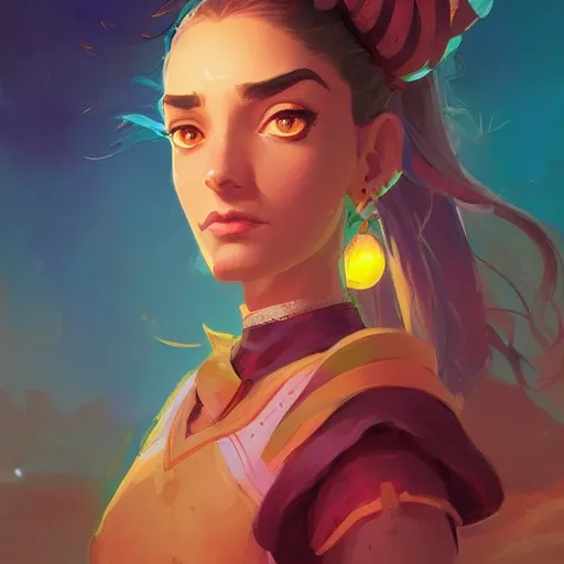 Image similar to portrait of a beautiful girl, maya ali mage, gloomhaven, dynamic lighting, gaudy colors, octane render aesthetic, matte painting concept art, official fanart behance hd artstation by jesper ejsing, by rhads and makoto shinkai and lois van baarle and ilya kuvshinov and rossdraws