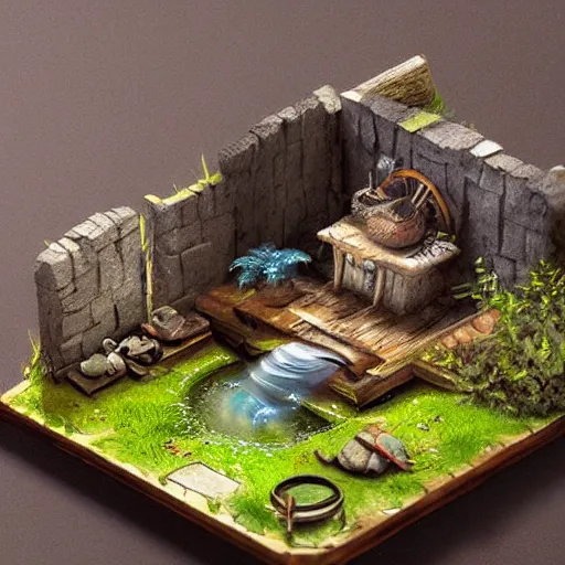 Image similar to digital art of a miniature diorama,water,detailed,intricate,artstation,3D,cartoony,amazing,pretty,cool,google images