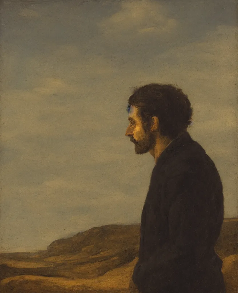 Prompt: portrait of a man in profile with a desolate background