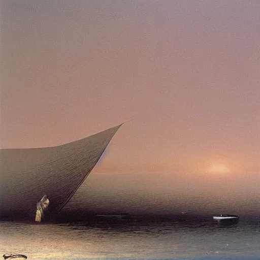 Prompt: a combat skiff by Zdzisław Beksiński, oil on canvas