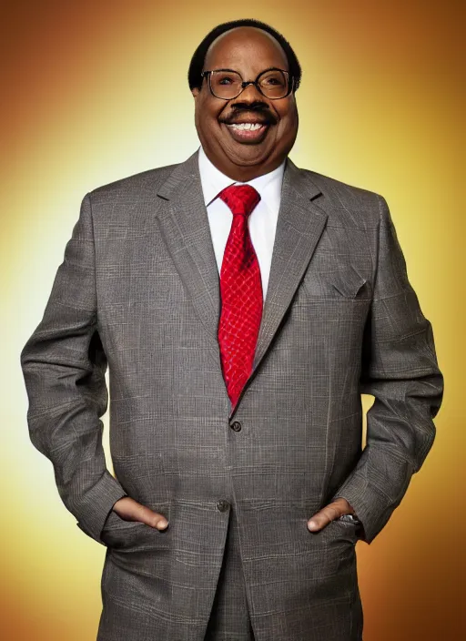 Image similar to ( ( ( portrait of leslie david baker as stanley hudson of the office television series ) ) ) by igor kazarin, head to waist, light coming from the right side, red background, poster, 4 k, award winning