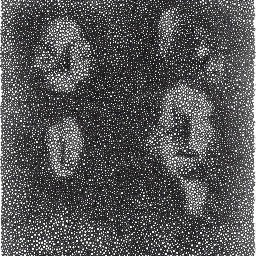 Image similar to face made out of planet, faceless people dark, dots, drip, stipple, pointillism, technical, abstract, minimal, style of francis bacon, asymmetry, pulled apart, cloak, hooded figure