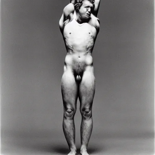 Prompt: a man with sticks protruding from their skin, large format film photograph by richard avedon