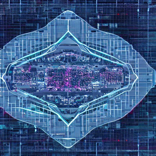 Prompt: an aerial photograph of the pentagon, cyber punk style, digital art