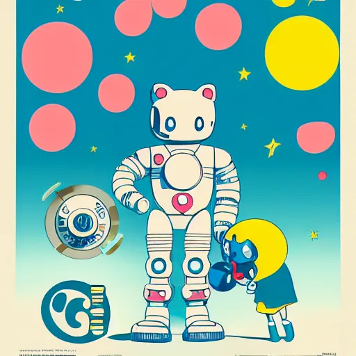 Image similar to criterion collection Poster art for the film Robo Hello Kitty Astro boy goes to Space sticker design vector