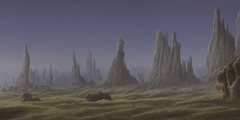 Image similar to background environment without main subject to focus on, no people nor person, volumetric light from nearby sources, style by caspar david friedrich and wayne barlowe and ted nasmith.