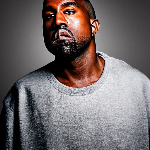 Prompt: the face of kanye west wearing yeezy clothing at 4 2 years old, portrait by julia cameron, chiaroscuro lighting, shallow depth of field, 8 0 mm, f 1. 8