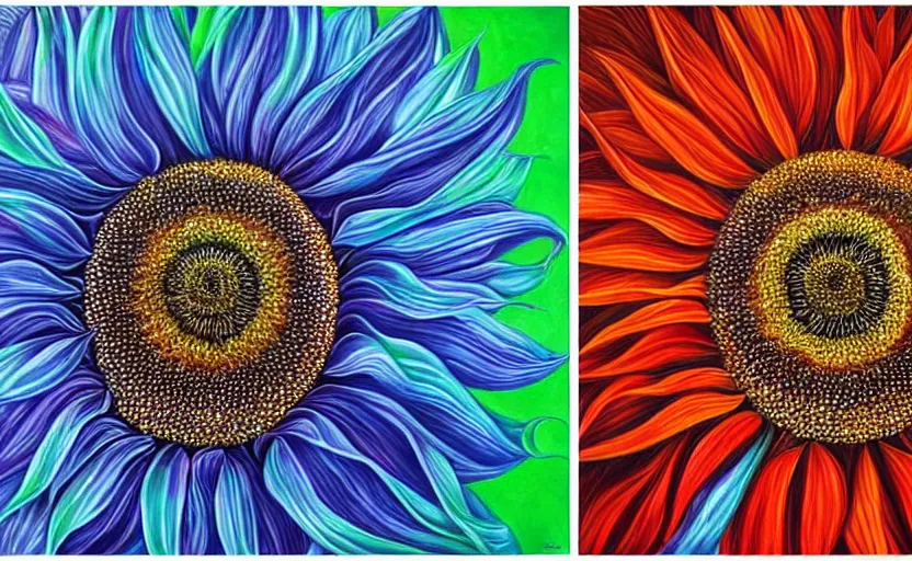 Image similar to a Photorealistic dramatic hyperrealistic sunflowers by Alex Grey